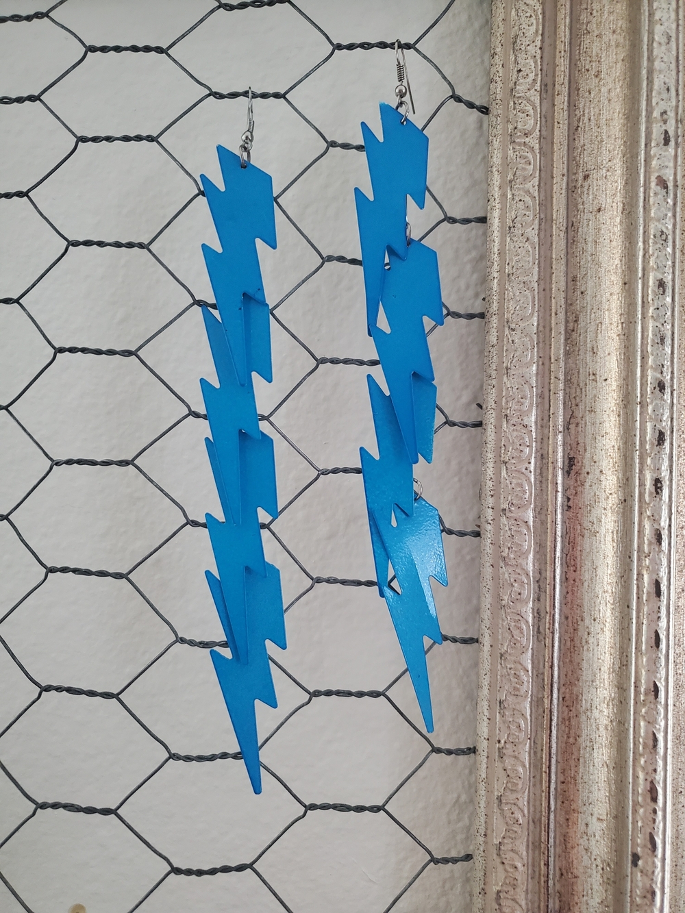 Bold Electric Blue Lightning Bolt Dangle Earrings